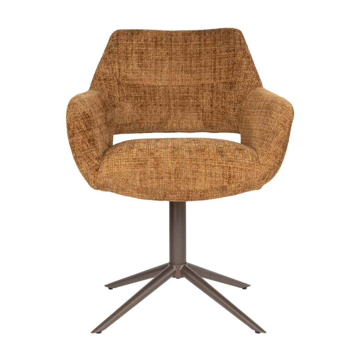 Chaise avec accoudoirs pivotante en tissu marron et métal beige 62x60x85cm Mona - White Label Living — vue 3