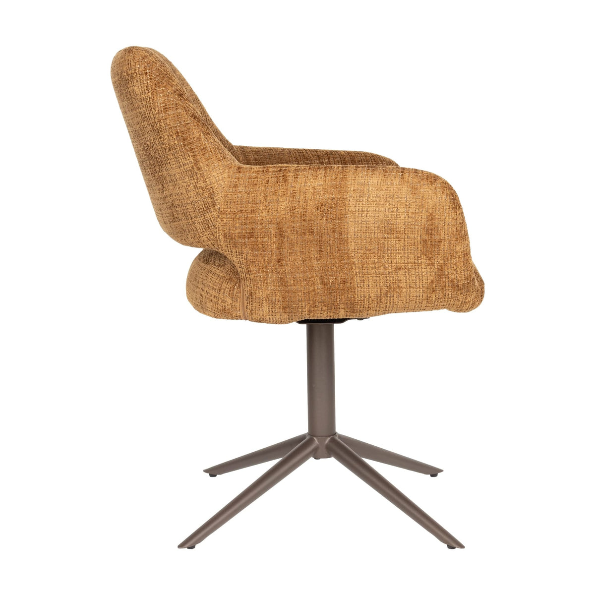 Chaise avec accoudoirs pivotante en tissu marron et métal beige 62x60x85cm Mona - White Label Living — vue 4
