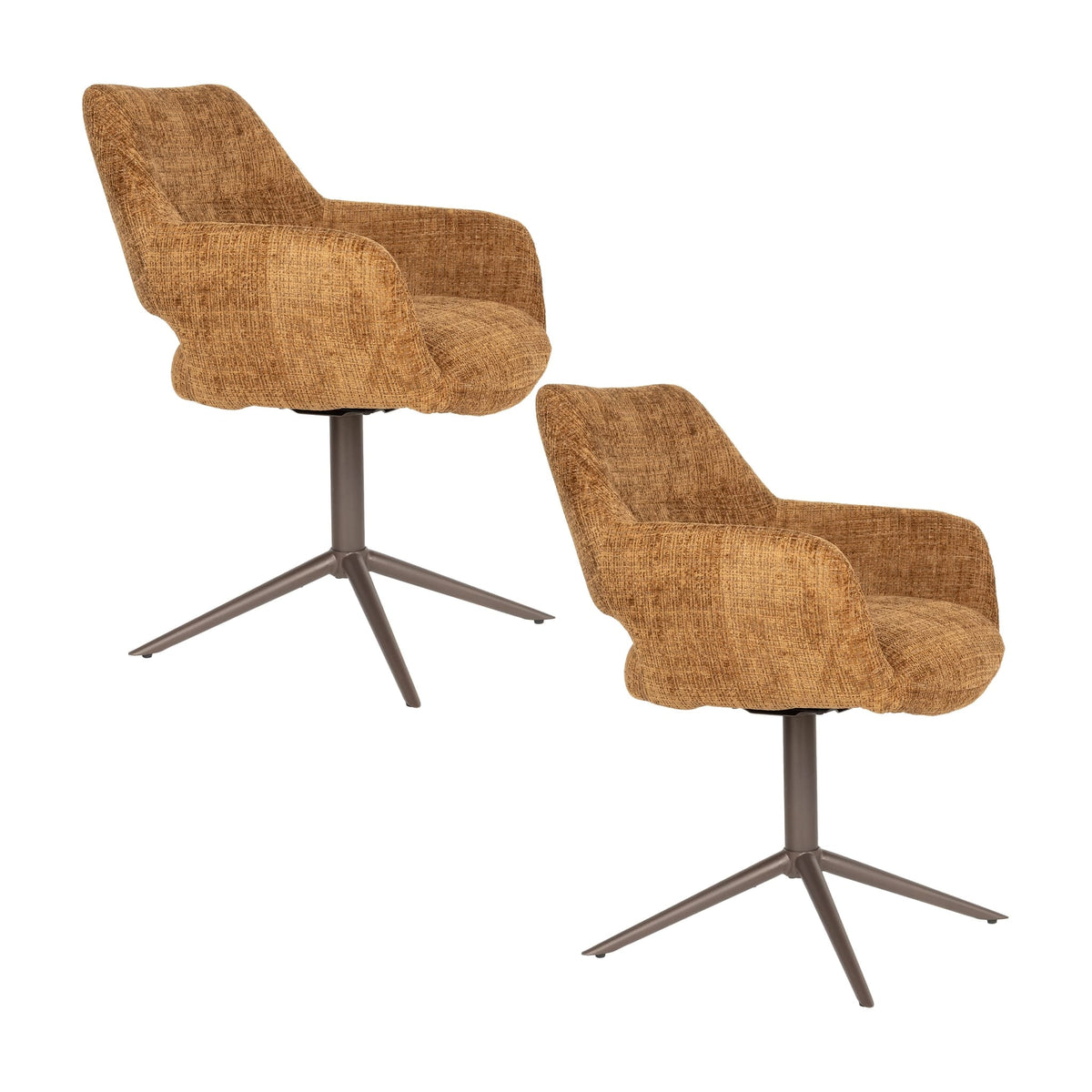 Chaise avec accoudoirs pivotante en tissu marron et métal beige 62x60x85cm Mona - White Label Living — vue 7