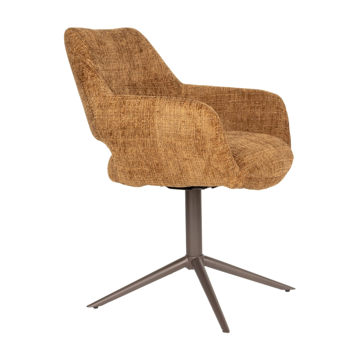 Chaise avec accoudoirs pivotante en tissu marron et métal beige 62x60x85cm Mona - White Label Living