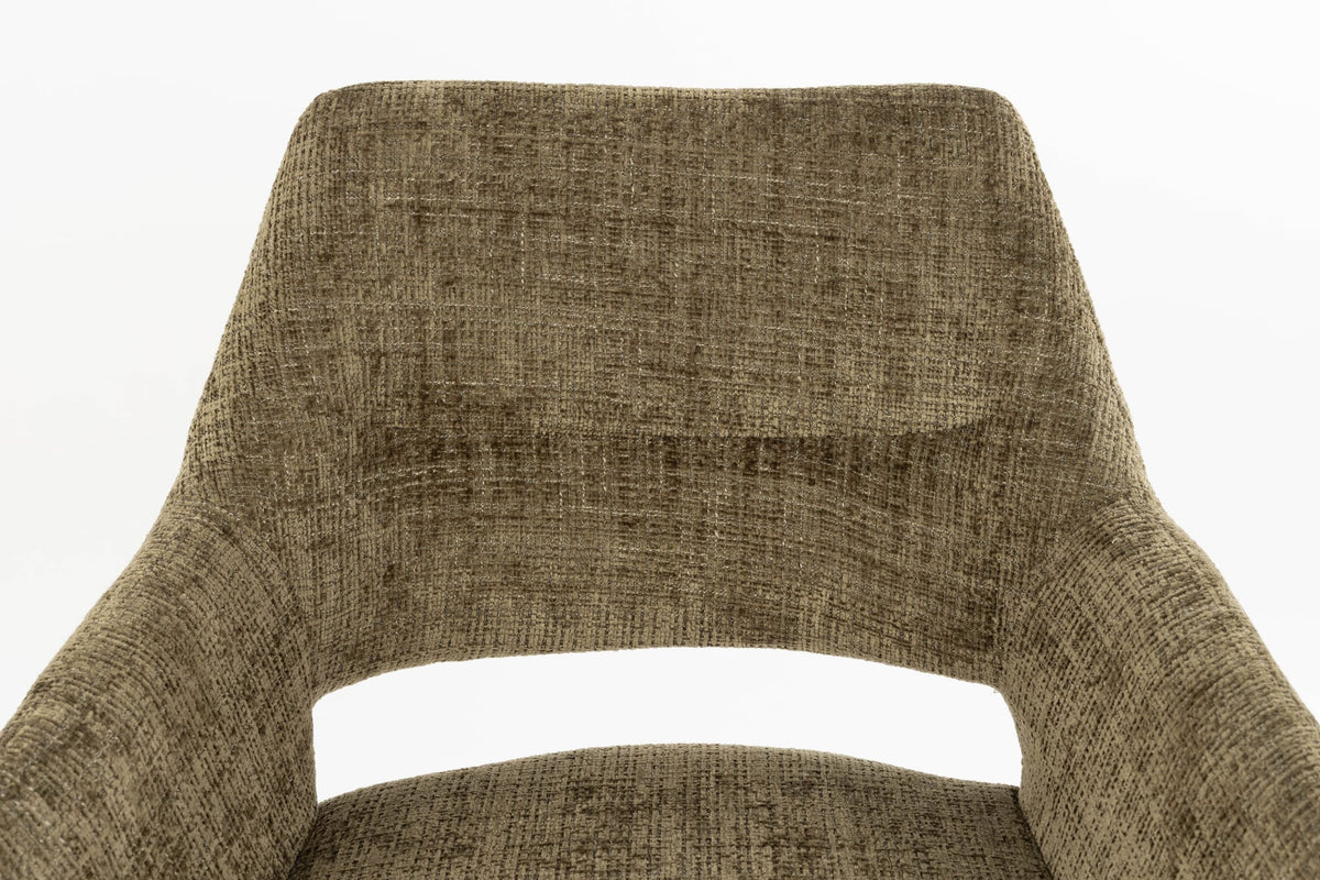 Chaise avec accoudoirs pivotante en tissu vert et métal beige 62x60x85cm Mona - White Label Living — vue 11