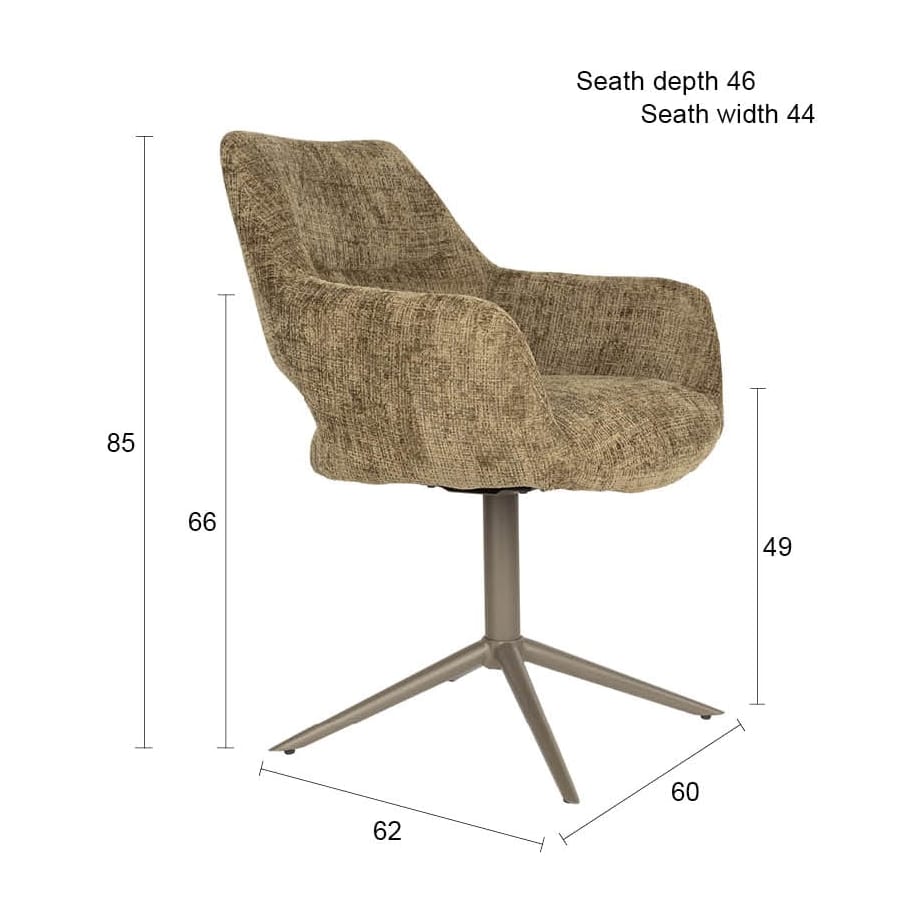 Chaise avec accoudoirs pivotante en tissu vert et métal beige 62x60x85cm Mona - White Label Living — vue 14