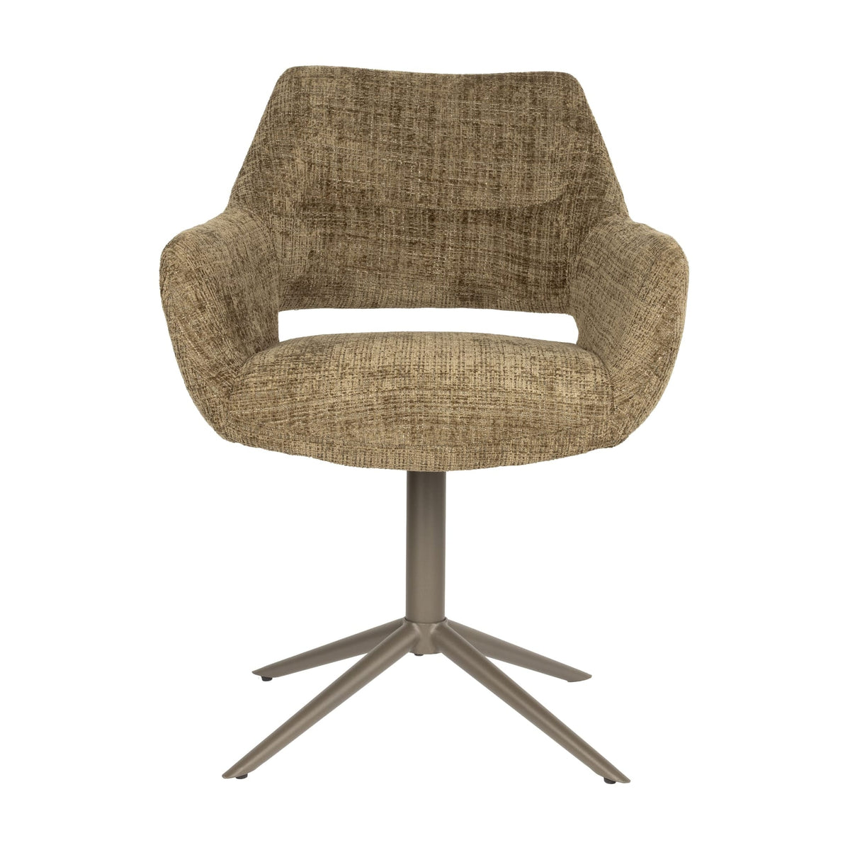 Chaise avec accoudoirs pivotante en tissu vert et métal beige 62x60x85cm Mona - White Label Living — vue 4