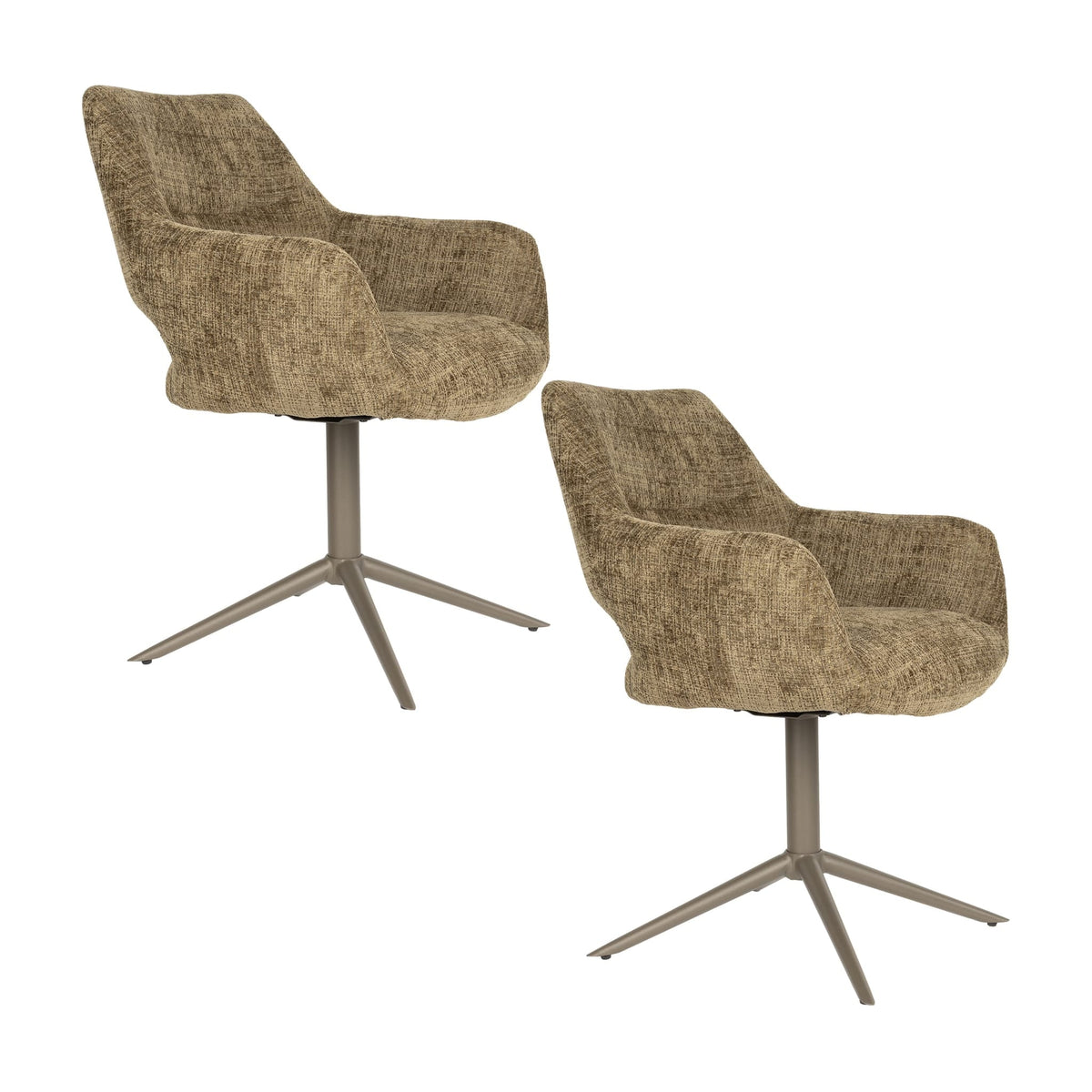 Chaise avec accoudoirs pivotante en tissu vert et métal beige 62x60x85cm Mona - White Label Living — vue 8