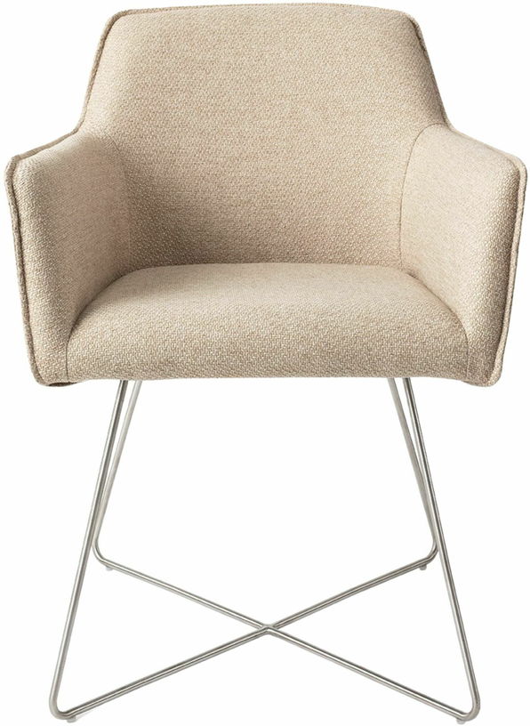Chaise beige wild walnut avec pieds croisés en métal argenté Hofu - Jesper Home - The Cool Republic