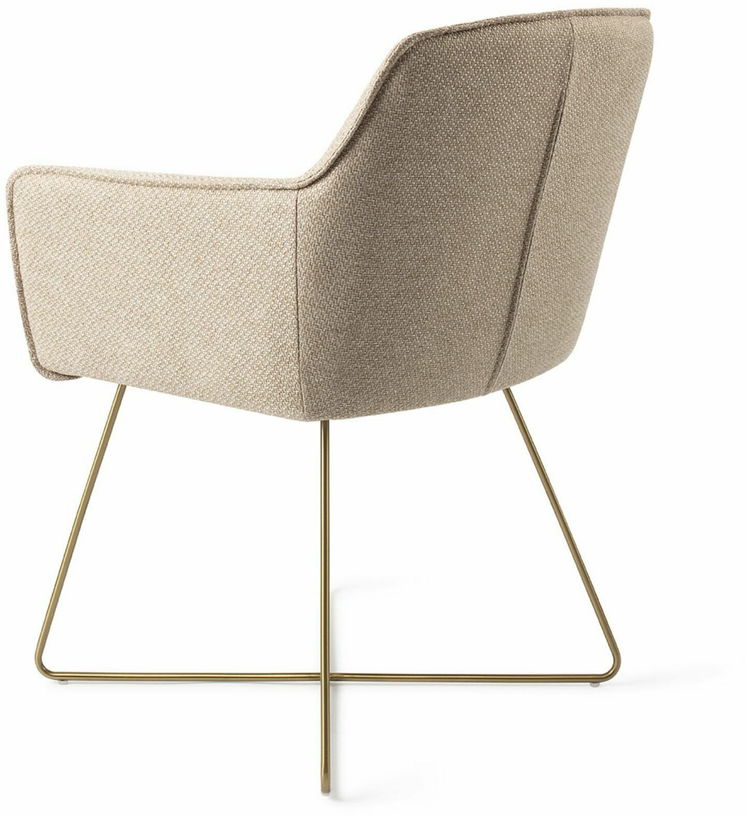 Chaise beige wild walnut avec pieds croisés en métal doré Hofu - Jesper Home - The Cool Republic