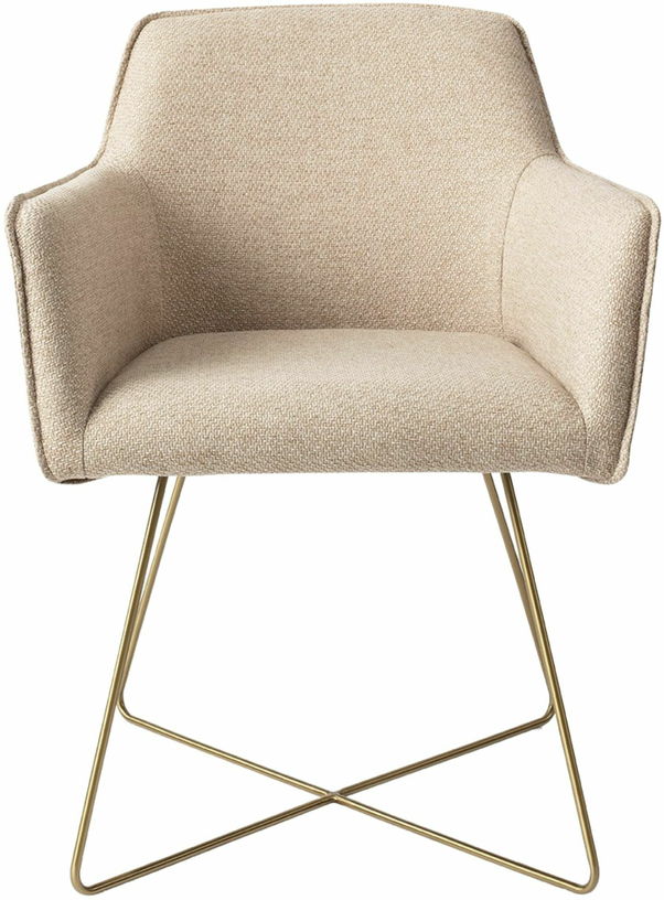 Chaise beige wild walnut avec pieds croisés en métal doré Hofu - Jesper Home - The Cool Republic