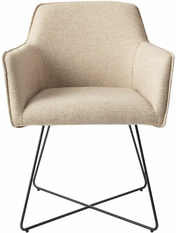 Chaise beige wild walnut avec pieds croisés en métal noir Hofu - Jesper Home - The Cool Republic