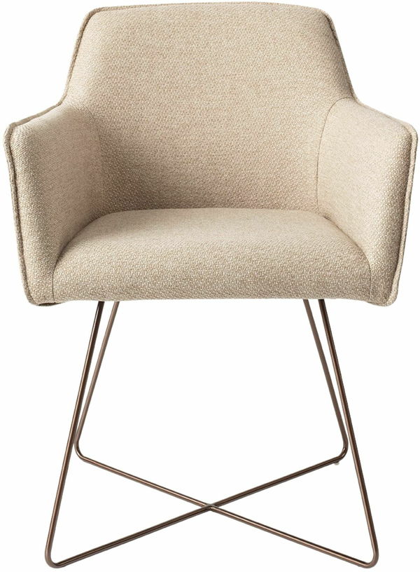 Chaise beige wild walnut avec pieds croisés en métal rosé Hofu - Jesper Home - The Cool Republic