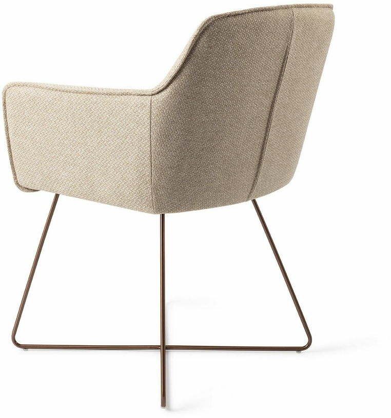 Chaise beige wild walnut avec pieds croisés en métal rosé Hofu - Jesper Home - The Cool Republic