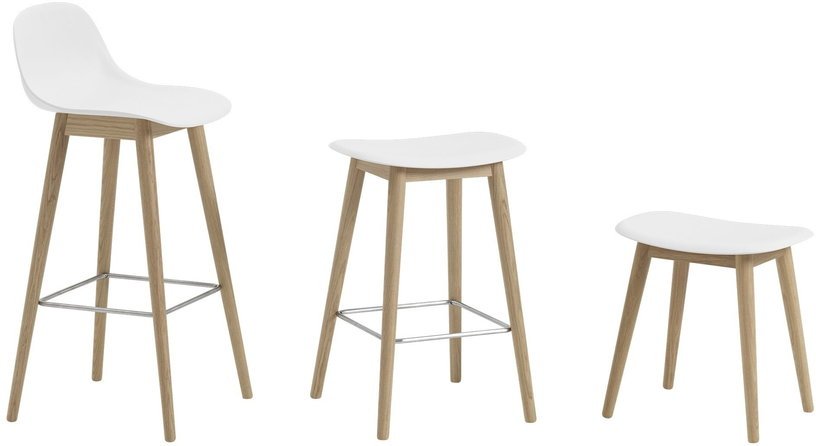Chaise de bar 65 cm blanche piétement en chêne Fiber - Muuto - The Cool Republic