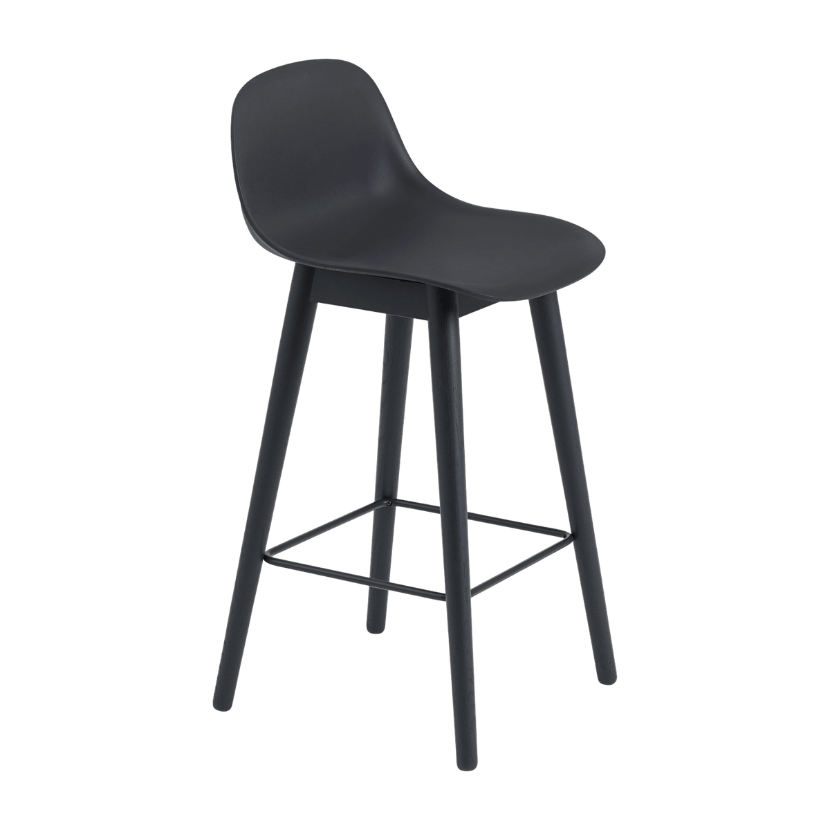Chaise de bar 65 cm noire piétement en chêne Fiber - Muuto - The Cool Republic