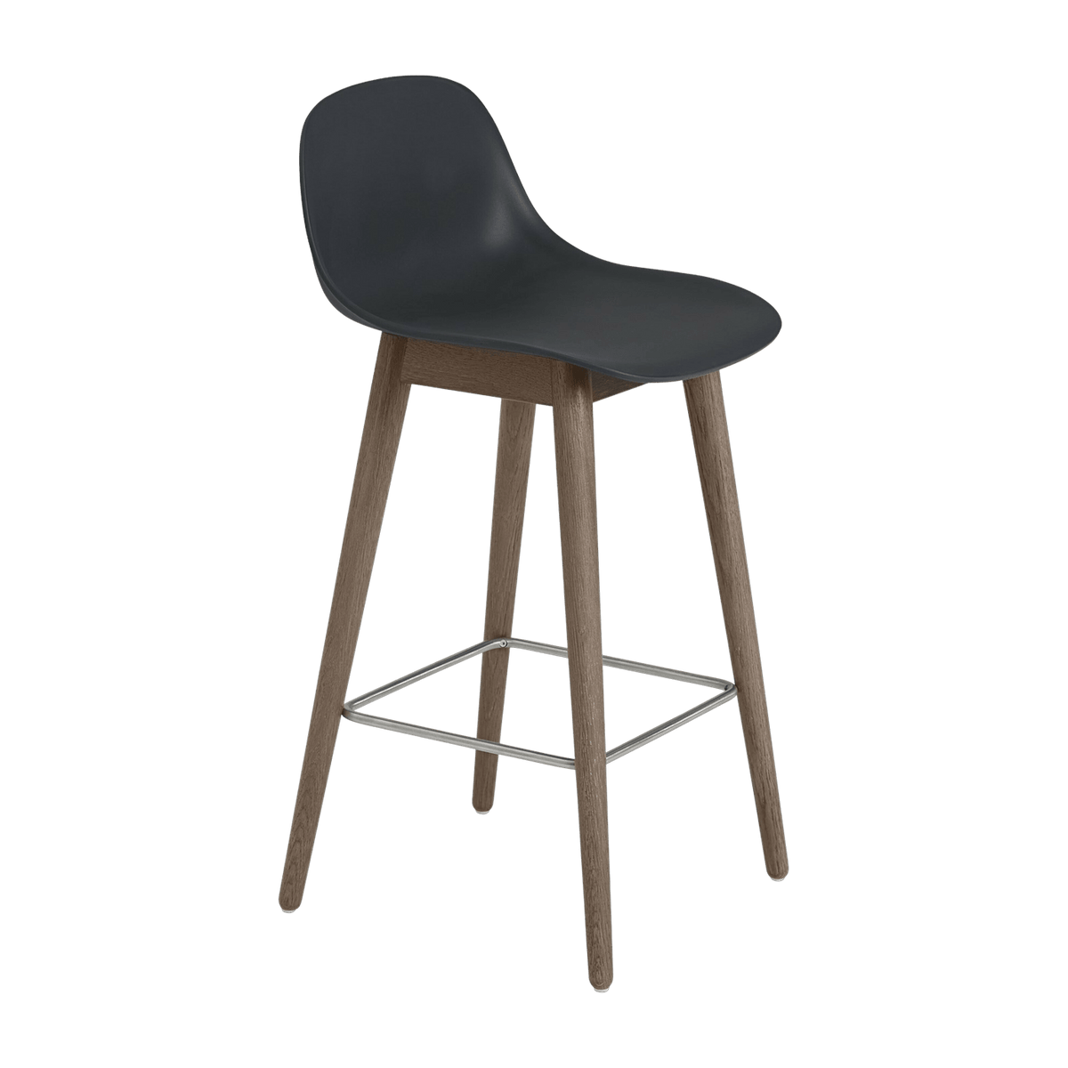 Chaise de bar 65 cm noire piétement en chêne marron Fiber - Muuto - The Cool Republic