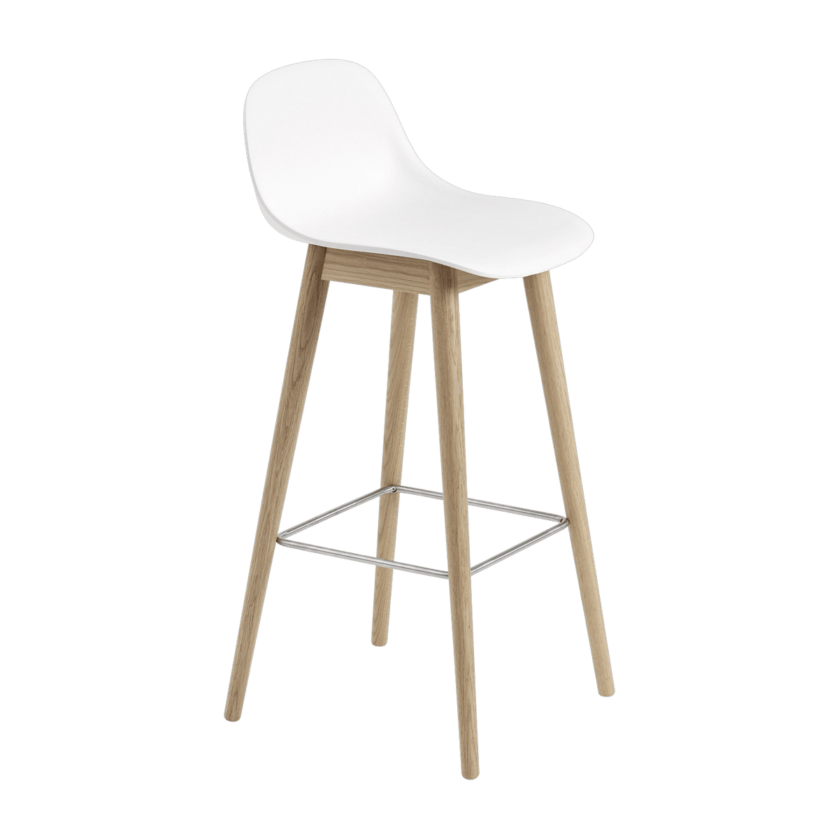 Chaise de bar 75 cm blanche piétement en chêne Fiber - Muuto - The Cool Republic