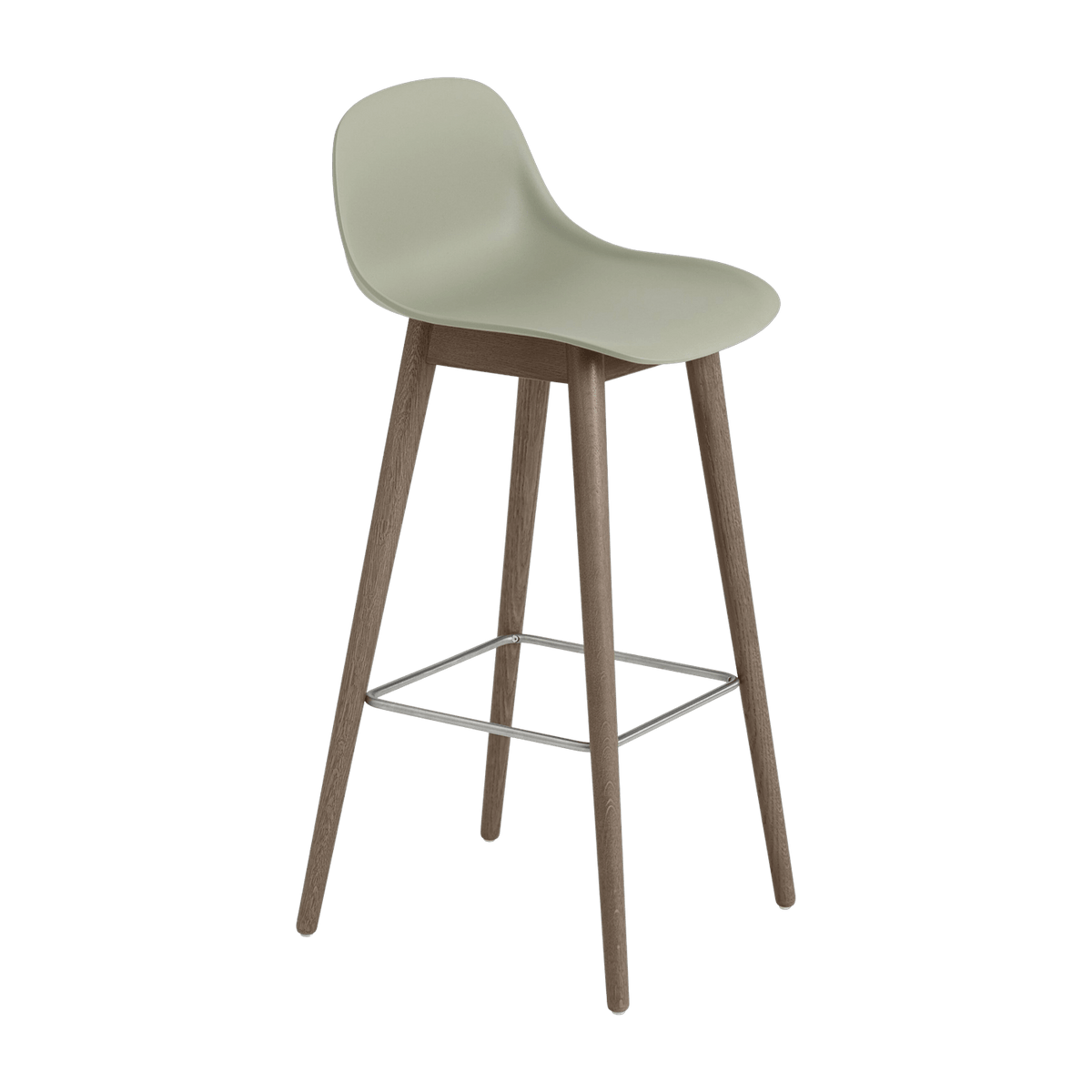Chaise de bar 75 cm vert pâle piétement en chêne marron Fiber - Muuto - The Cool Republic
