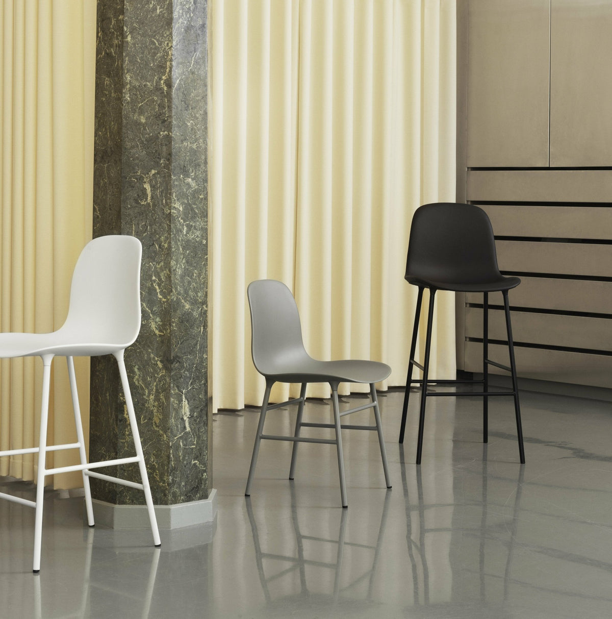 Blue polypropylene bar chair with steel legs 75 cm Form - Normann Copenhagen - The Cool Republic