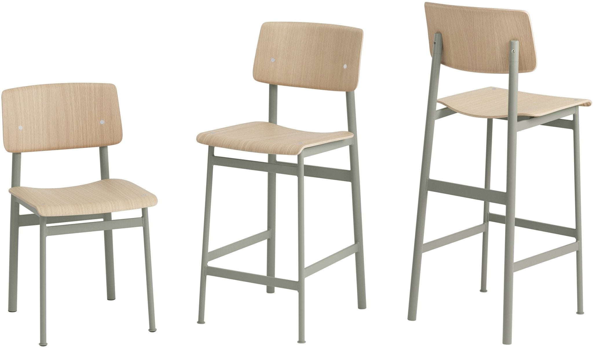Chaise de bar en chêne et assise verte 65 cm Loft - Muuto - The Cool Republic