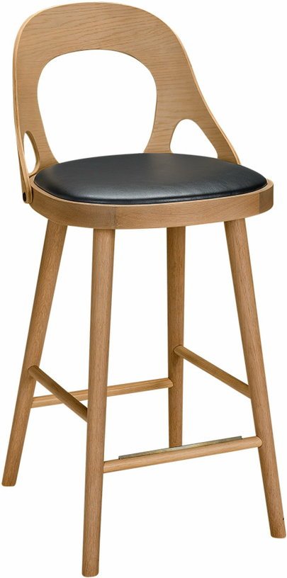 Chaise de bar en chêne huilé et coussin en cuir reconstitué noir 63 cm Colibri - Hans k - The Cool Republic