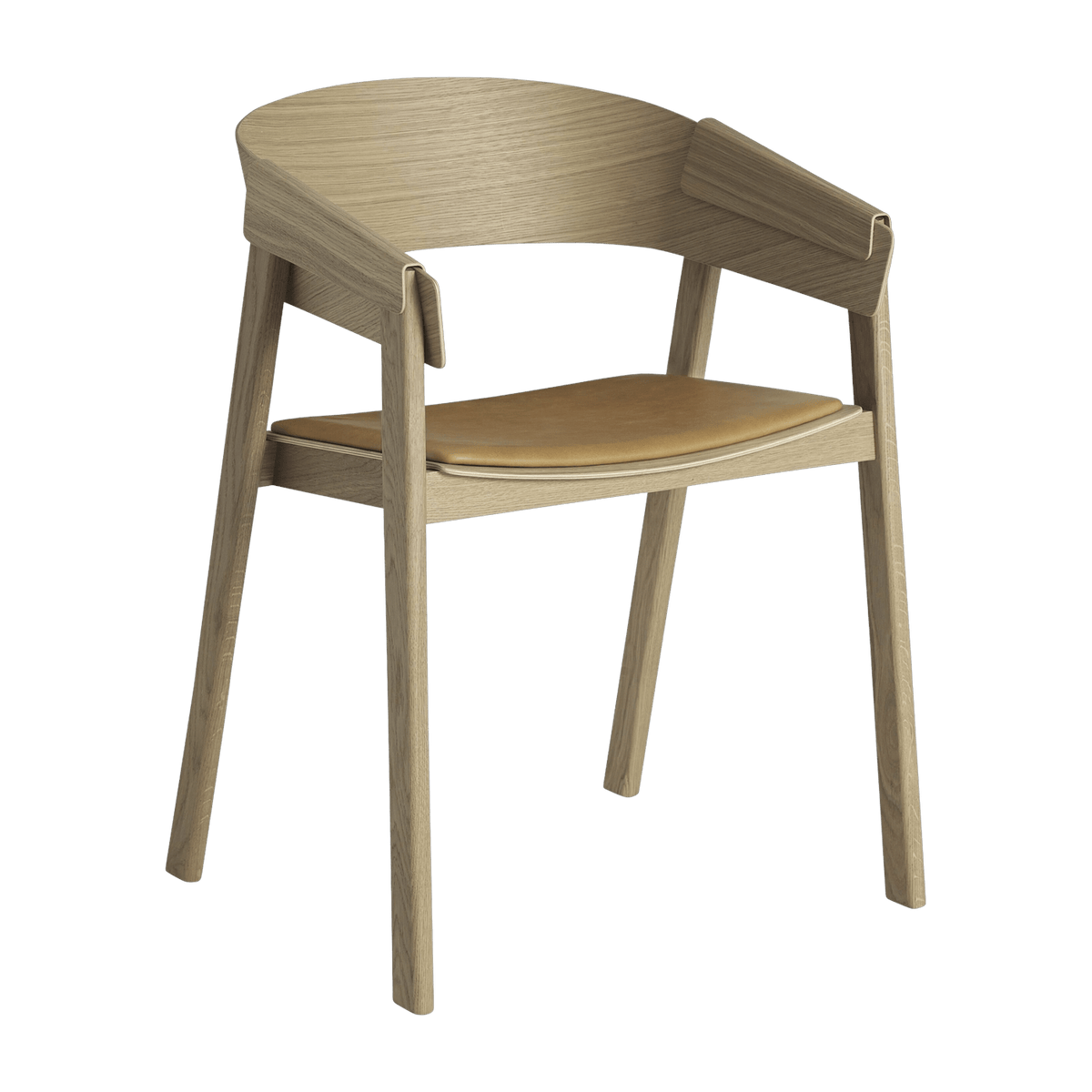Chaise de bar en chêne massif et en cuir beige foncé 75 cm Cover - Muuto - The Cool Republic