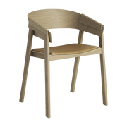 Cover bar chair in solid oak and dark beige leather 75 cm - Muuto - The Cool Republic