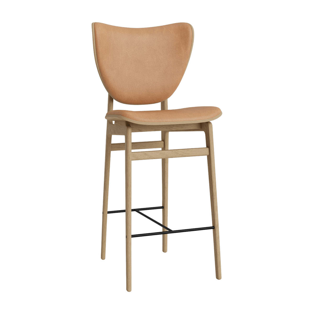 Natural oak bar chair with camel leather upholstery 65 cm Elephant - NORR11 - The Cool Republic