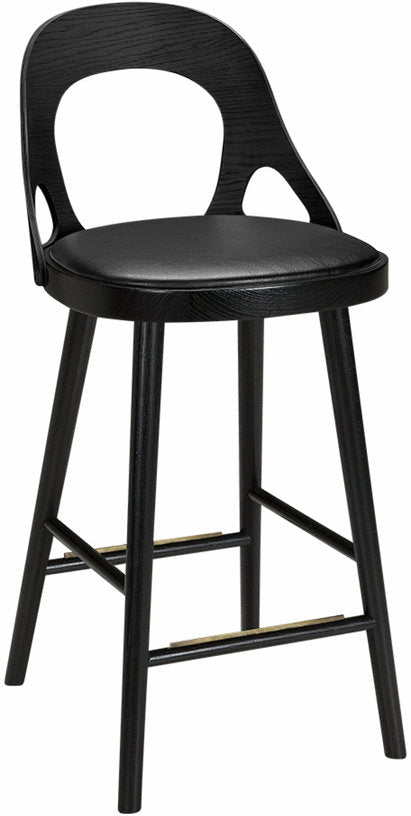 Chaise de bar en chêne noir et coussin en cuir reconstitué noir 63 cm Colibri - Hans k - The Cool Republic