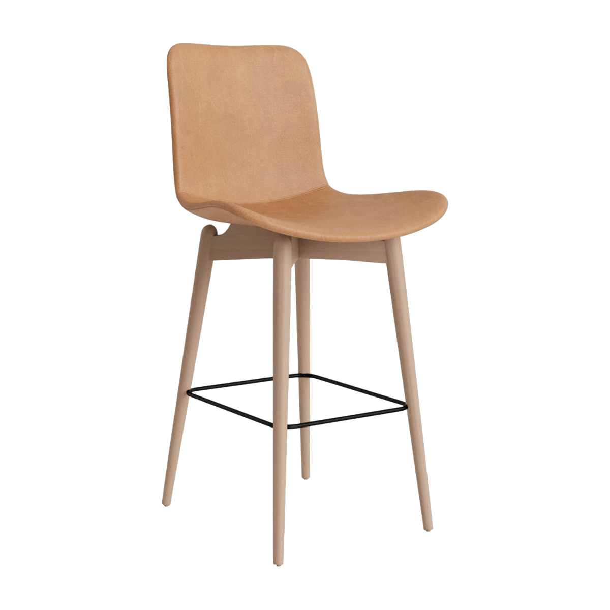 Bar chair in natural beech and camel leather upholstery 65 cm Langue - NORR11 - The Cool Republic