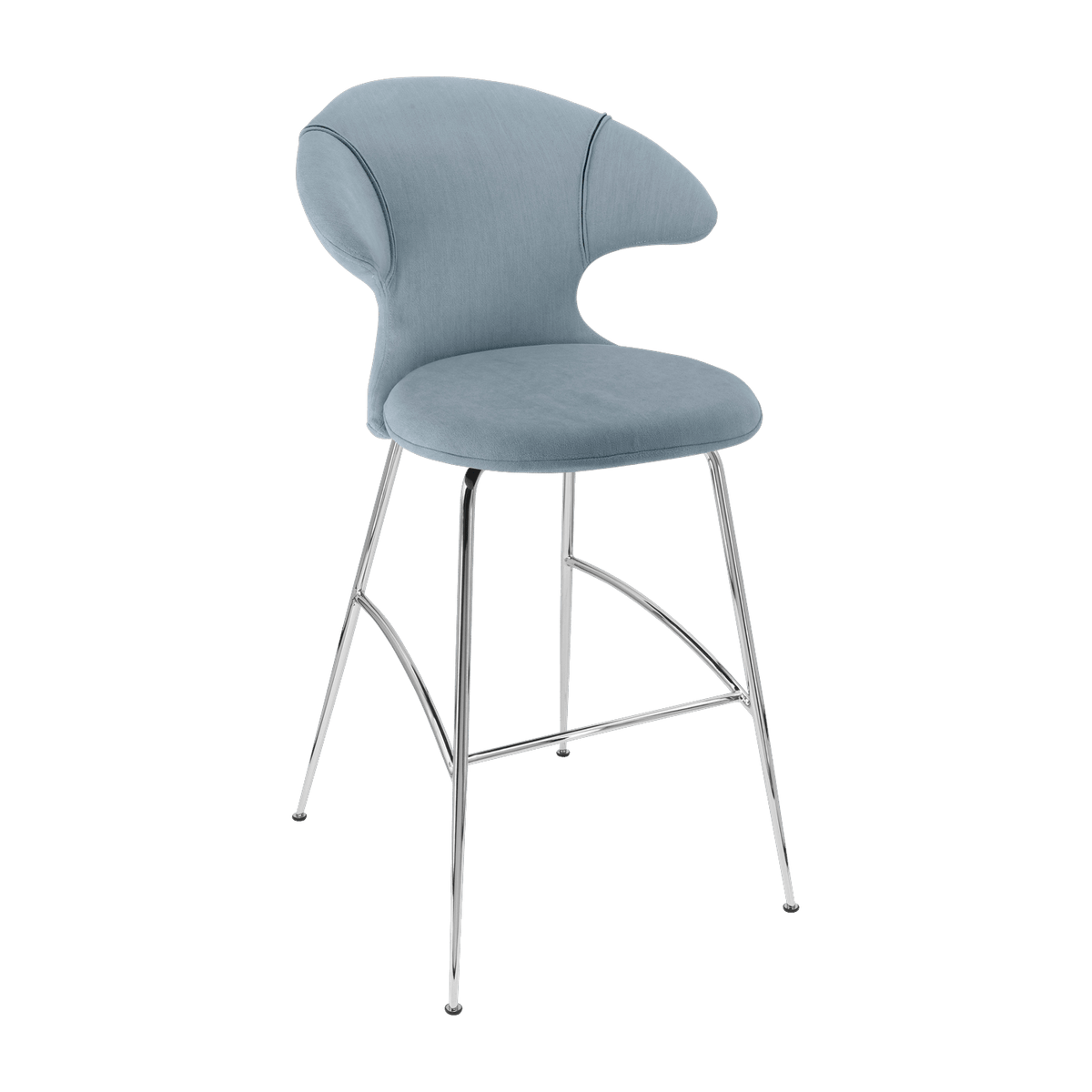 Chaise de bar en tissu bleu ciel et acier chrome 75 cm Time Flies - UMAGE - The Cool Republic