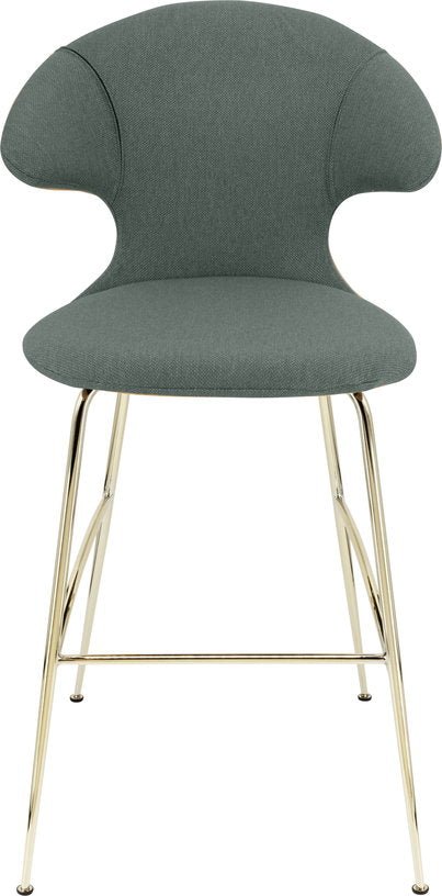 Chaise de bar en tissu bleu gris et acier laiton 75 cm Time Flies - UMAGE - The Cool Republic