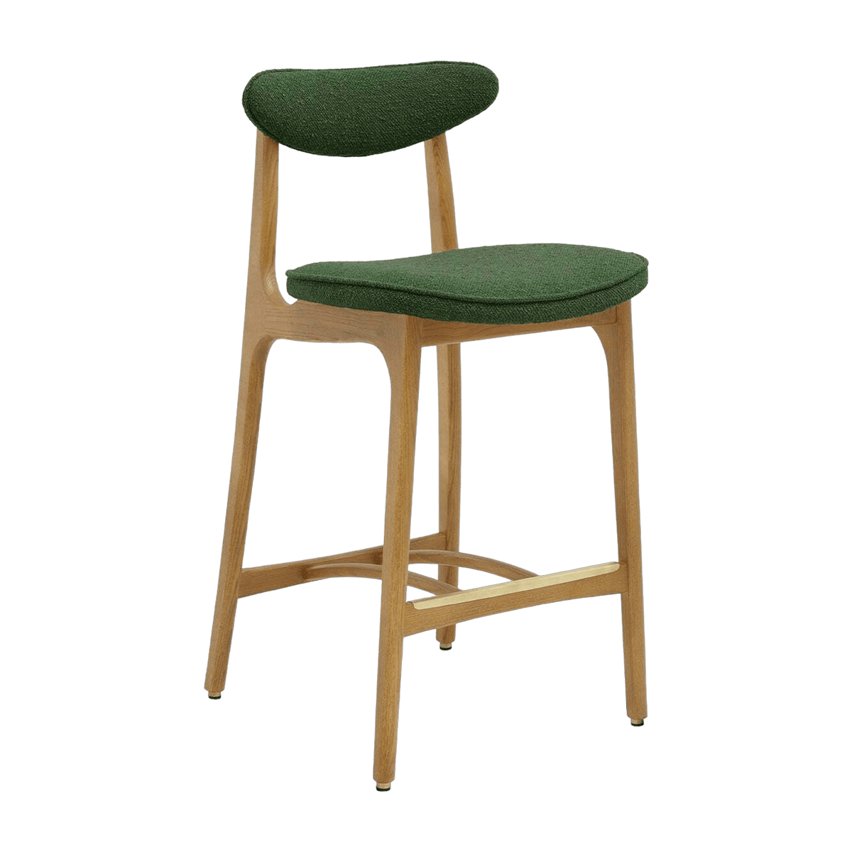 Chaise de bar en tissu bouclé vert bouteille et frêne naturel 90cm Série 200-190 - 366 Concept - The Cool Republic