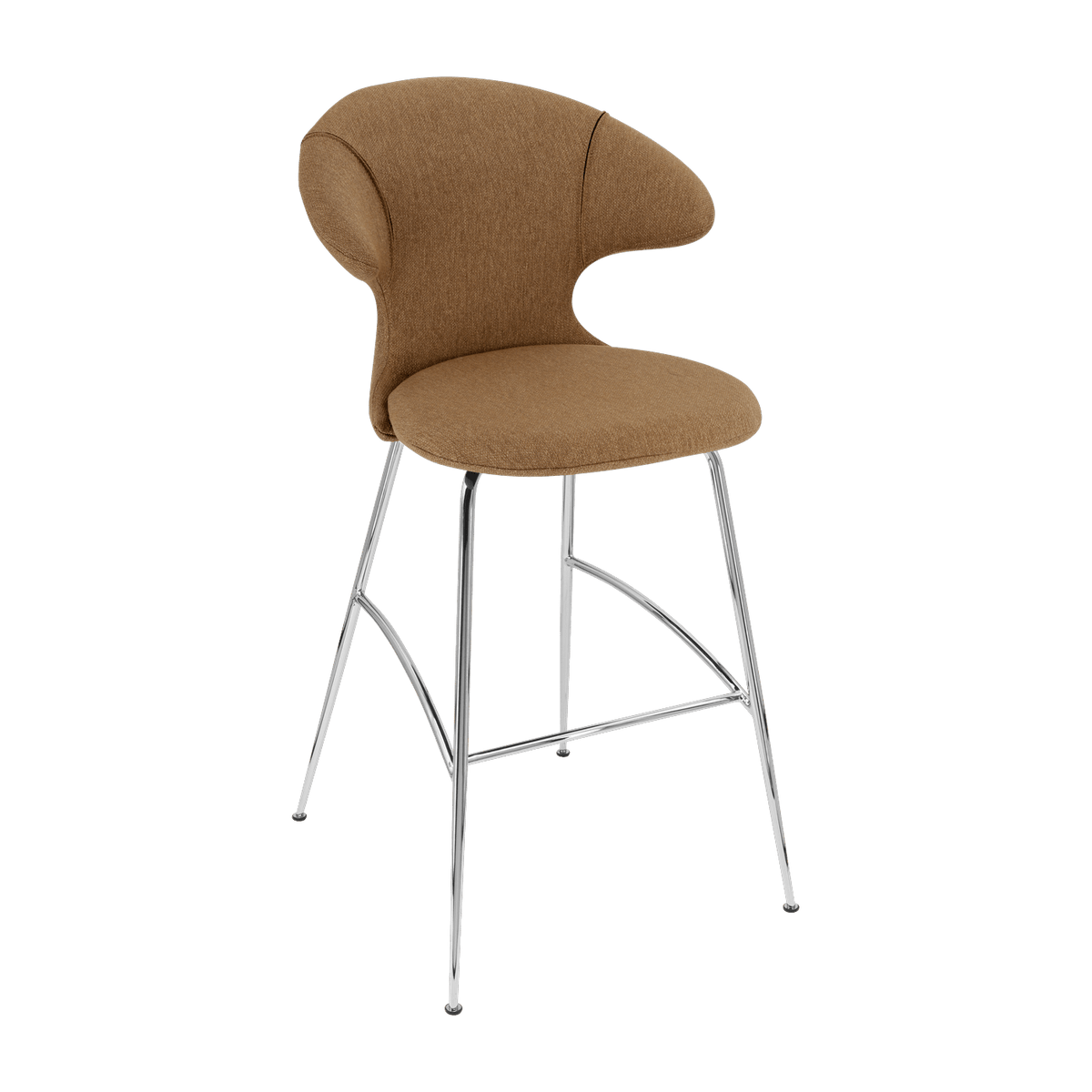 Chaise de bar en tissu marron et acier chrome 75 cm Time Flies - UMAGE - The Cool Republic