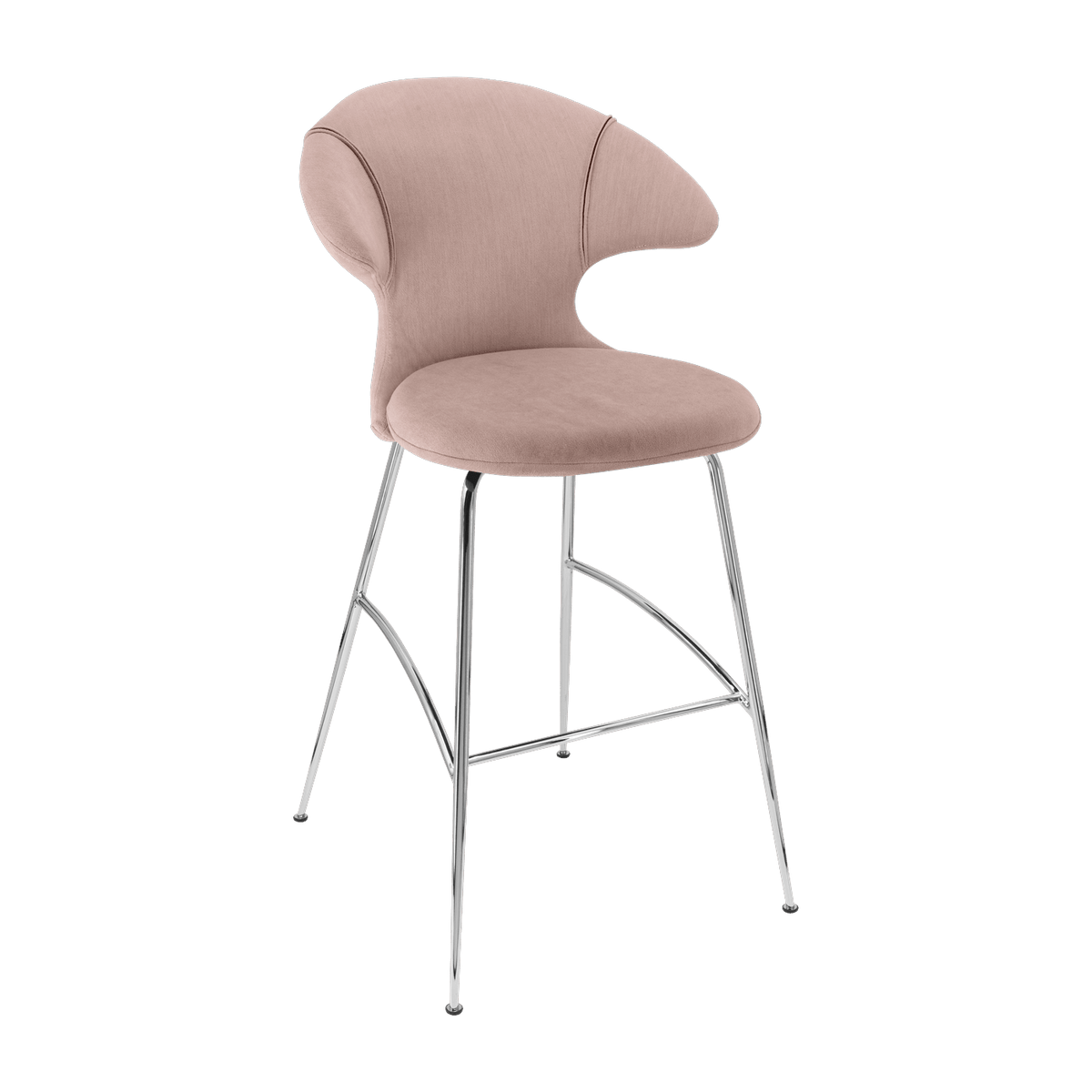 Chaise de bar en tissu rose et acier chrome 75 cm Time Flies - UMAGE - The Cool Republic