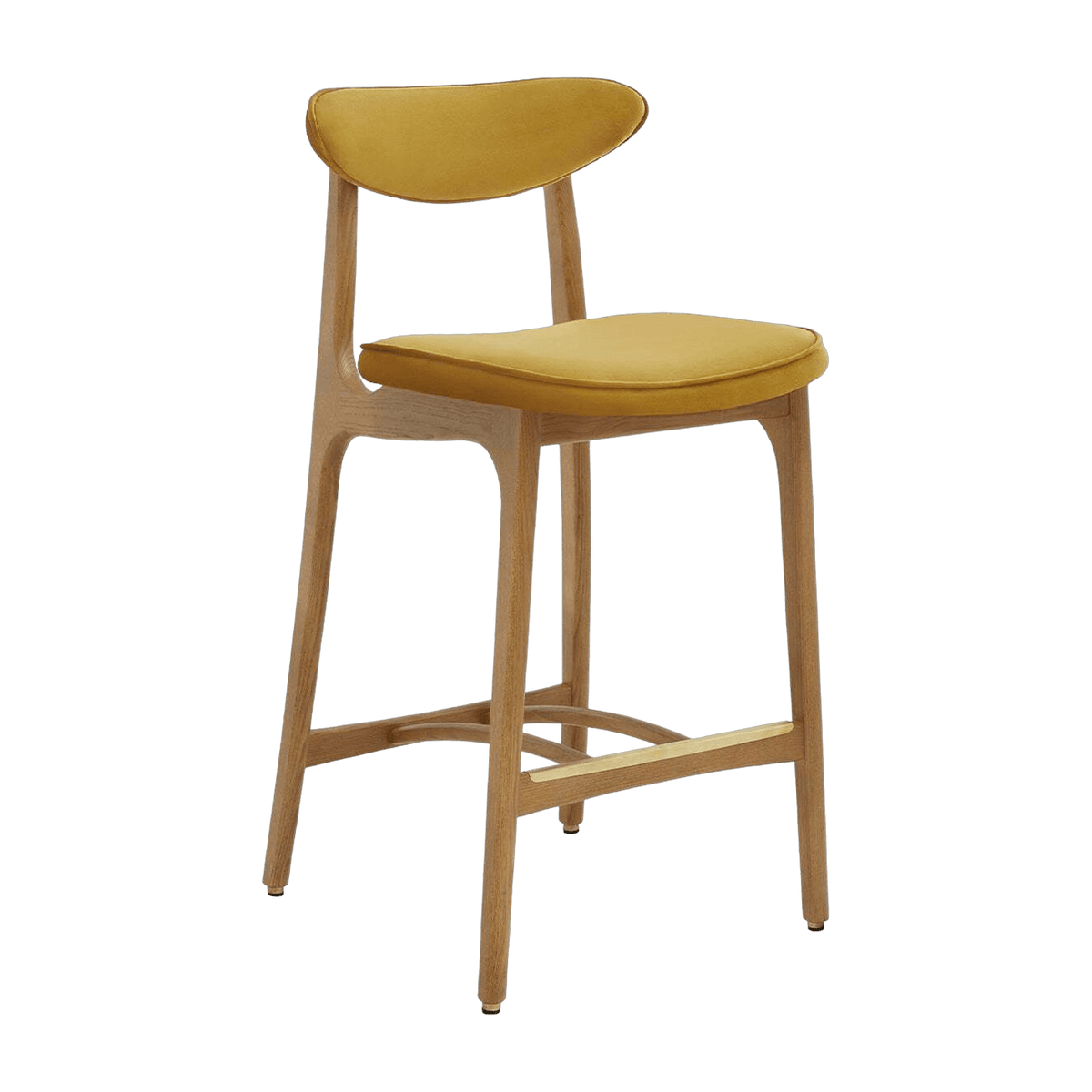 Chaise de bar en velours brillant moutarde et frêne naturel 90cm Série 200-190 - 366 Concept - The Cool Republic