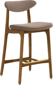 Chaise de bar en velours brillant taupe et frêne foncé 100cm - 366 Concept - The Cool Republic