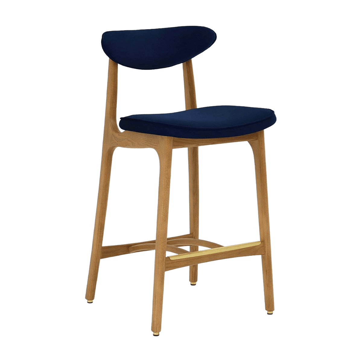 Chaise de bar en velours indigo et frêne naturel 90cm Série 200-190 - 366 Concept - The Cool Republic