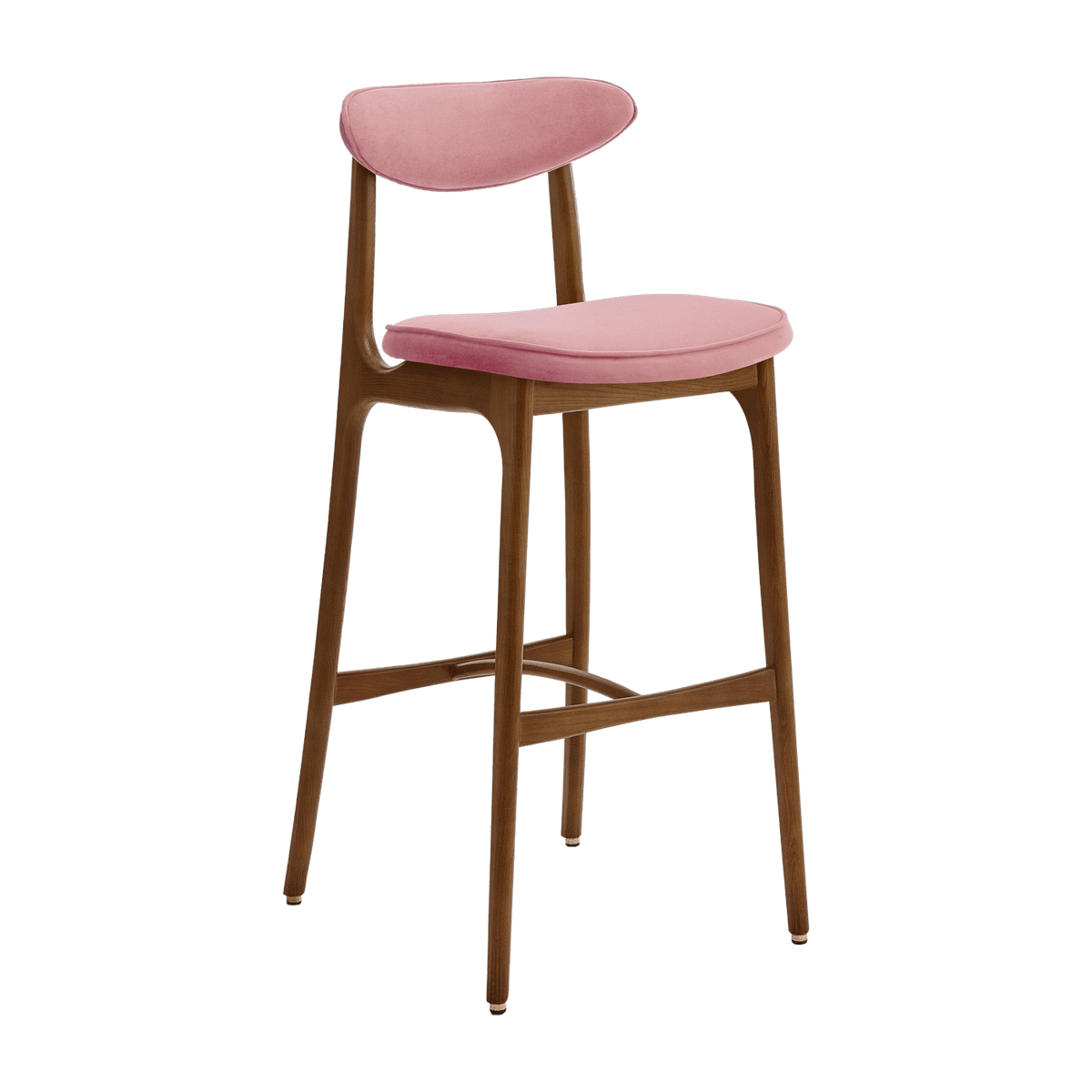 Chaise de bar en velours rose poudré et frêne 100 cm - 366 Concept - The Cool Republic