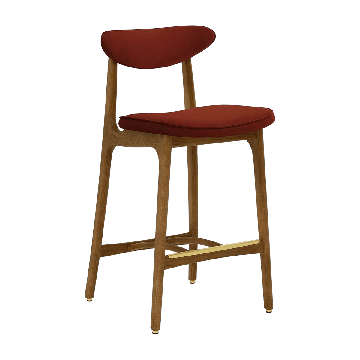 Chaise de bar en velours rouge brique et frêne foncé 90cm Série 200-190 - 366 Concept - The Cool Republic