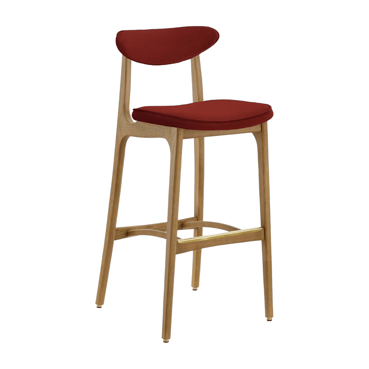 Chaise de bar en velours rouge brique et frêne naturel 100cm Série 200-190 - 366 Concept - The Cool Republic