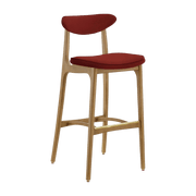 Chaise de bar en velours rouge brique et frêne naturel 100cm Série 200-190 - 366 Concept - The Cool Republic