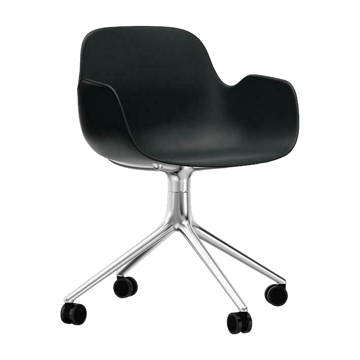 Chaise de bureau à roulettes avec accoudoirs en polypropylene noire Swivel 4W noir - Normann Copenhagen - The Cool Republic