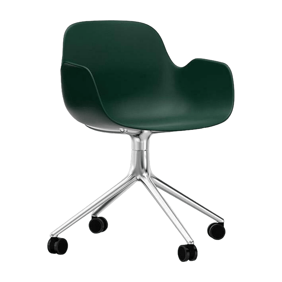 Chaise de bureau à roulettes avec accoudoirs en polypropylene verte Swivel 4W vert - Normann Copenhagen - The Cool Republic