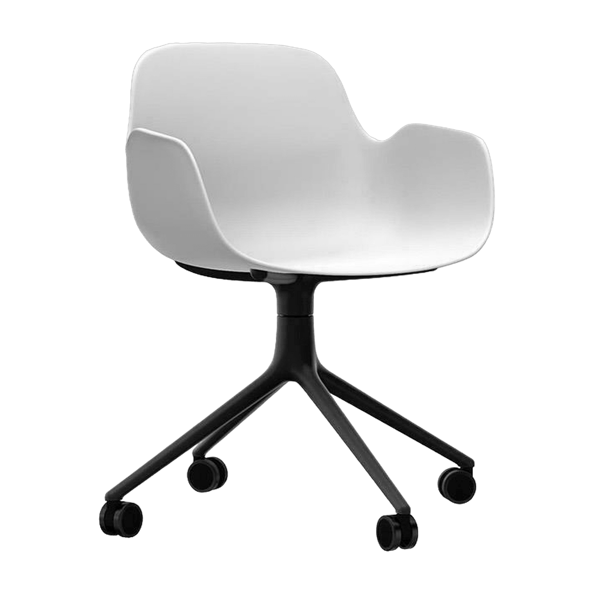 Chaise de bureau à roulettes avec accoudoirs en pp blanche et noire Swivel 4W blanc - Normann Copenhagen - The Cool Republic