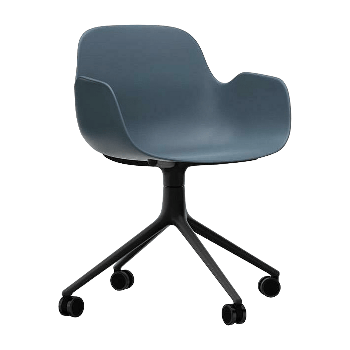 Chaise de bureau à roulettes avec accoudoirs en pp bleue et noire Swivel 4W - Normann Copenhagen - The Cool Republic