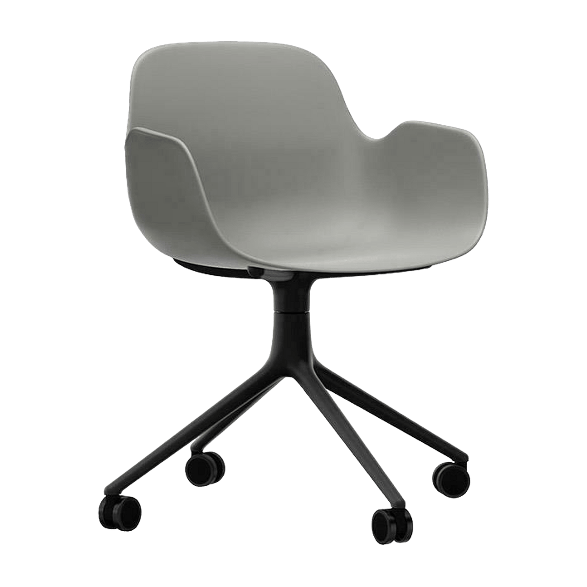 Chaise de bureau à roulettes avec accoudoirs en pp grise et noire Swivel 4W Grey - Normann Copenhagen - The Cool Republic