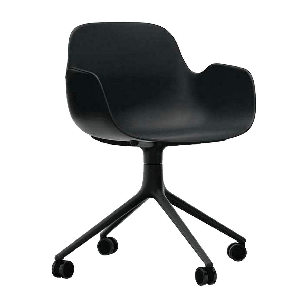 Chaise de bureau à roulettes avec accoudoirs en pp noire et noire Swivel 4W - Normann Copenhagen - The Cool Republic