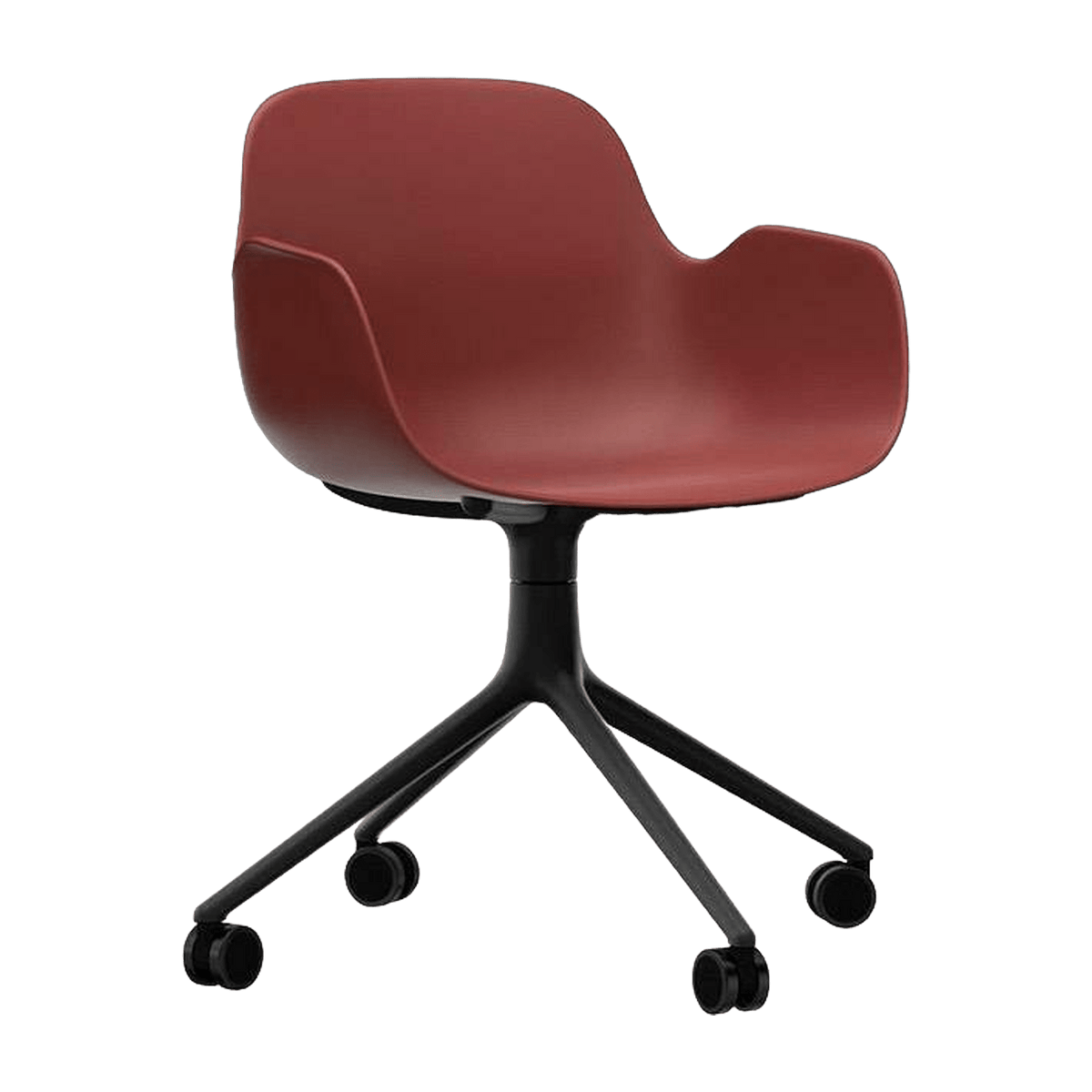 Chaise de bureau à roulettes avec accoudoirs en pp rouge et noire Swivel 4W rouge - Normann Copenhagen - The Cool Republic