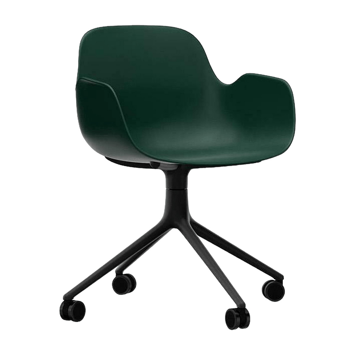 Chaise de bureau à roulettes avec accoudoirs en pp verte et noire Swivel 4W vert - Normann Copenhagen - The Cool Republic