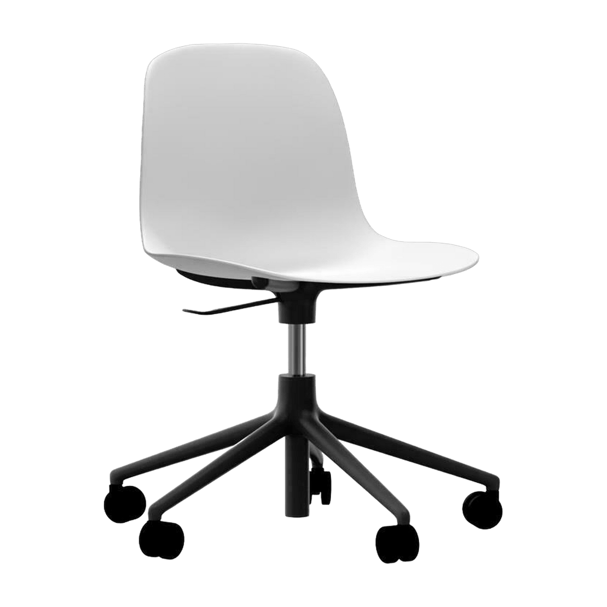 Chaise de bureau réglable à roulettes en pp blanche et base noire Swivel 5W blanc - Normann Copenhagen - The Cool Republic