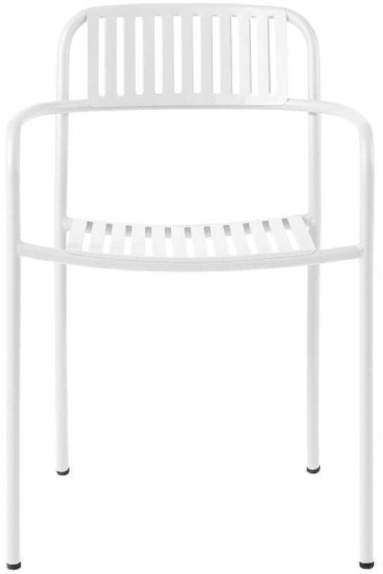 Chaise de jardin avec accoudoirs à lames en acier inoxydable blanc pur Patio - Tolix - The Cool Republic