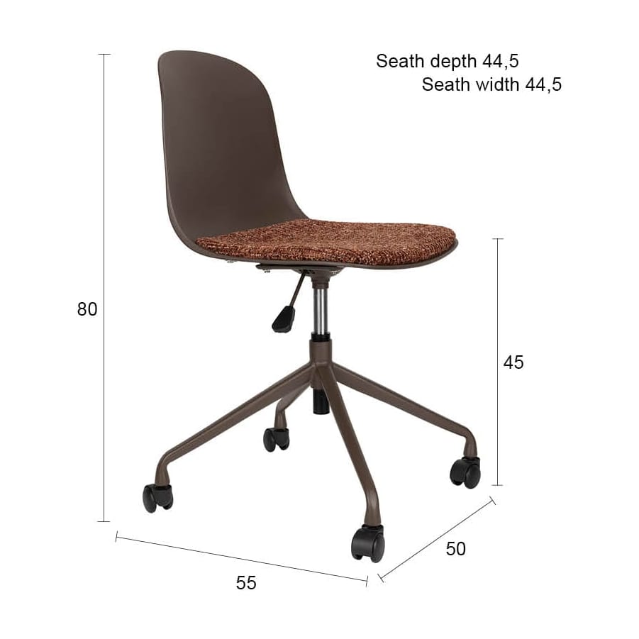 Chaise du bureau réglable pivotante à roulettes en tissu et plastique marron 55x50x80cm Livia - White Label Living — vue 13